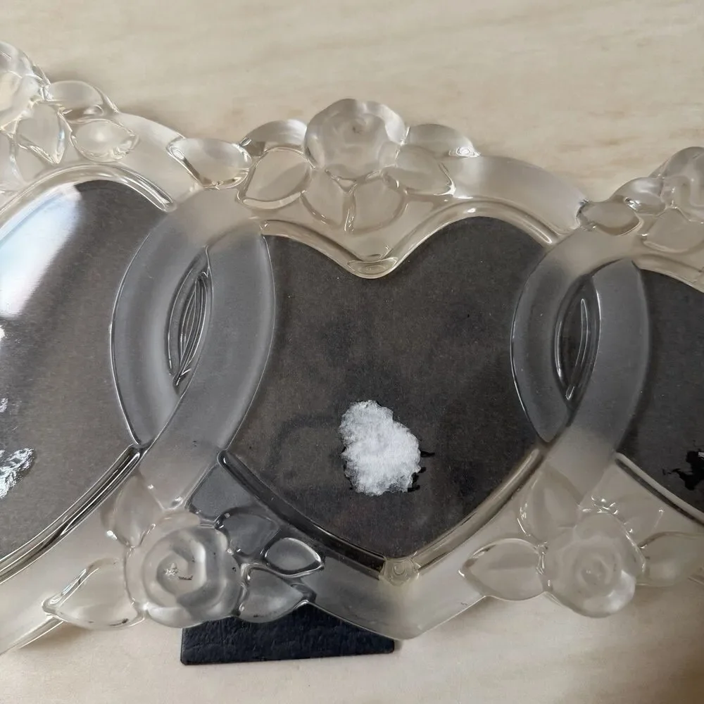 Mikasa Rosemont Triple Heart Crystal Glass Photo Frame Frosted Rose Vintage